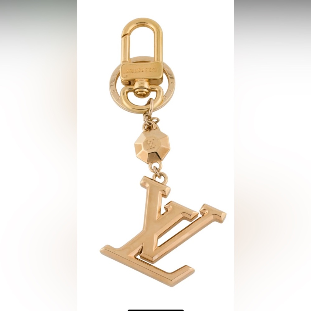 Gold-tone Louis Vuitton LV Facettes Bag Charm & Key Holder / key ring and clasp